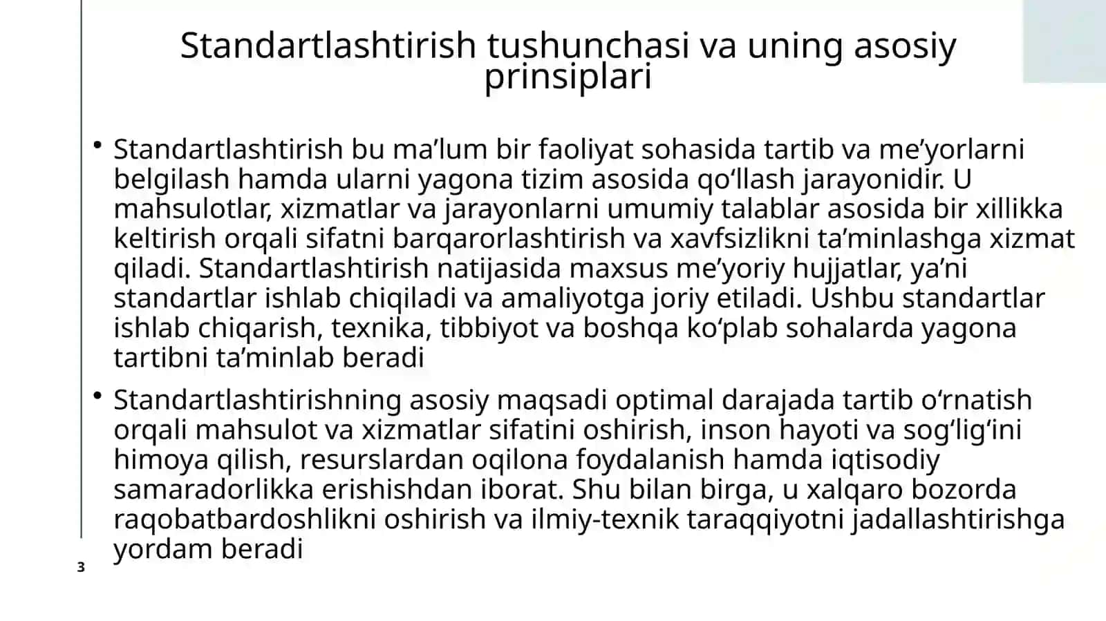 Standartlashtirish usullarini o'rganish 3