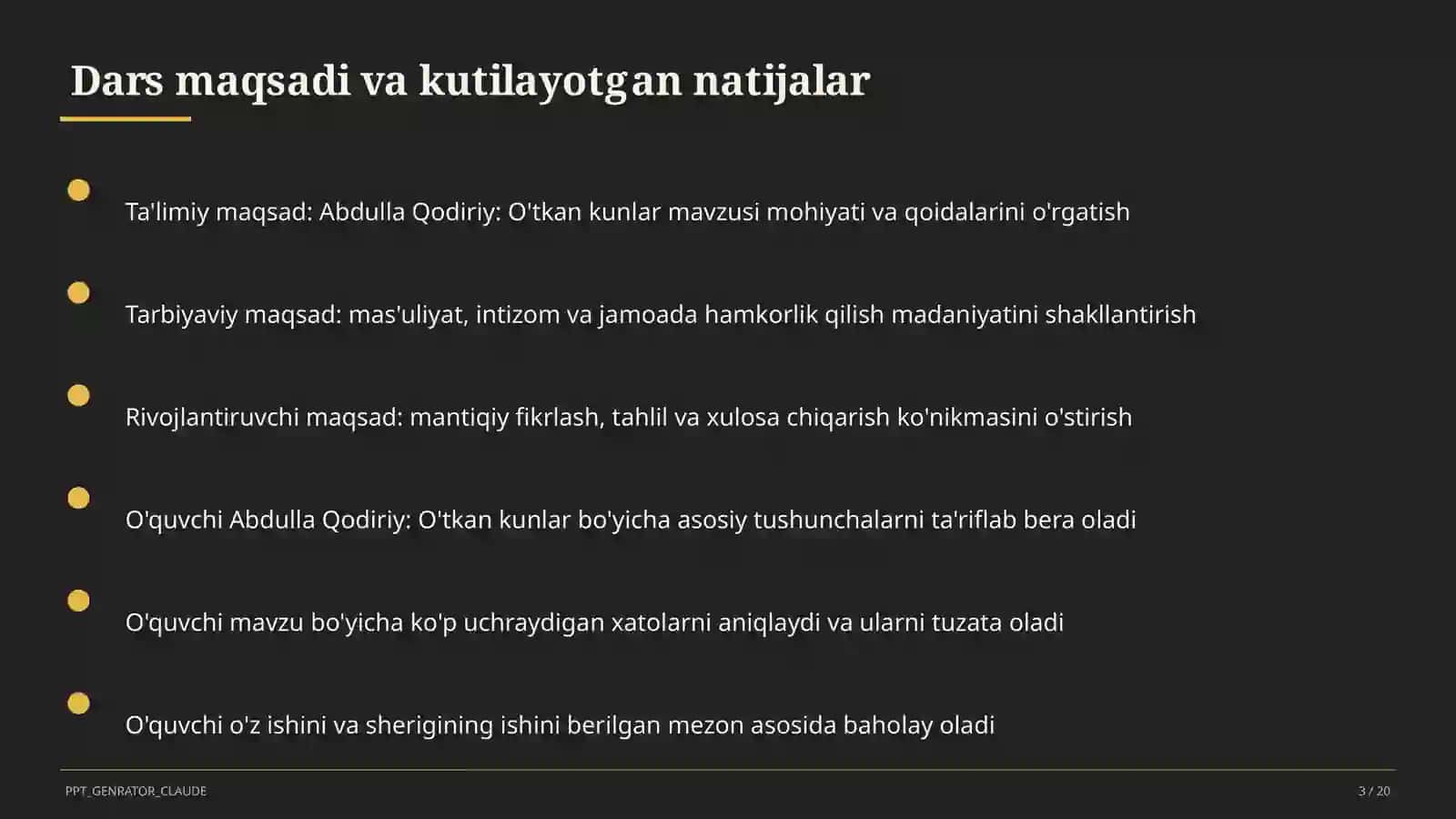 Abdulla Qodiriy: O'tkan kunlar (9-sinf) 3
