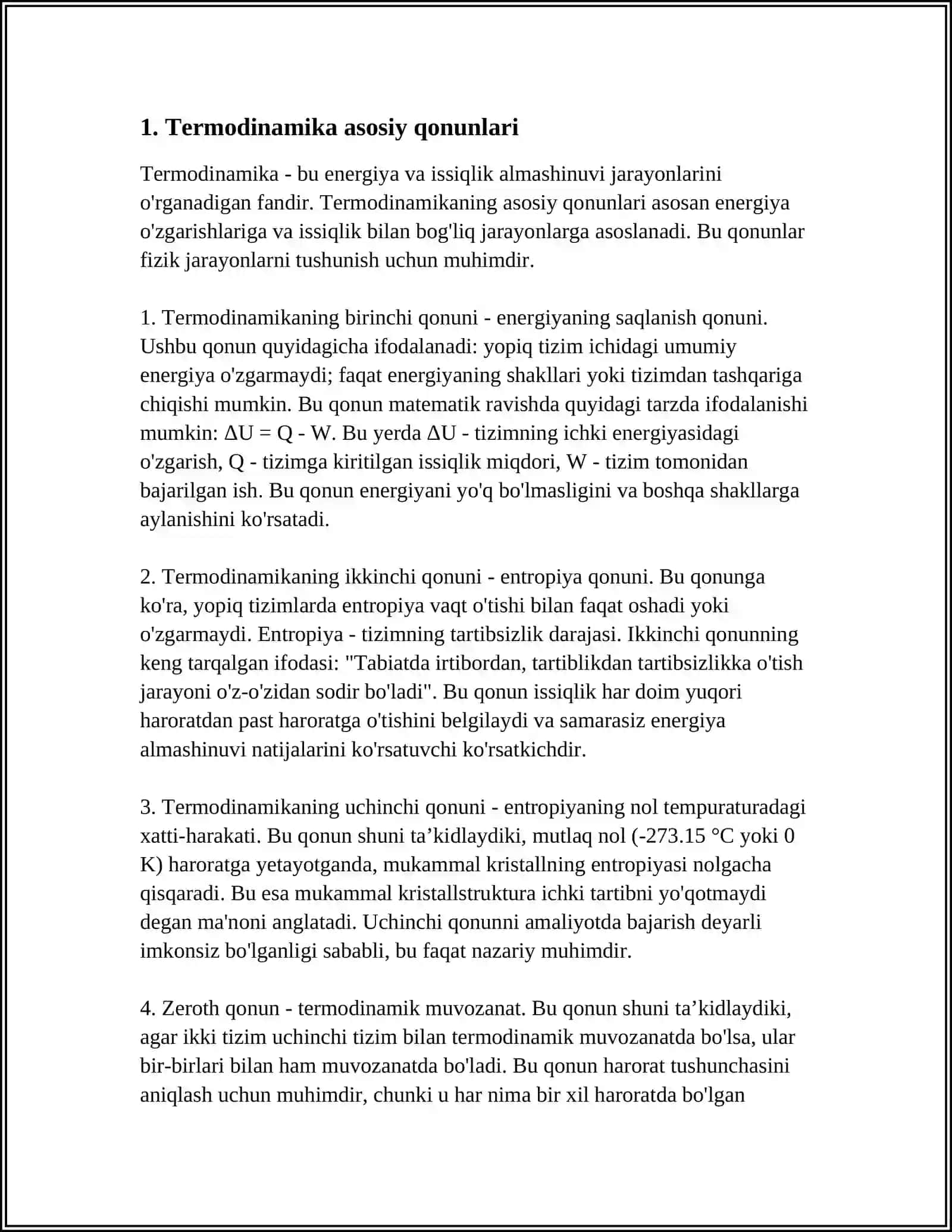 MUSTAQIL ISH Mavzu: TERMADINAMIKA ASOSLARI 3