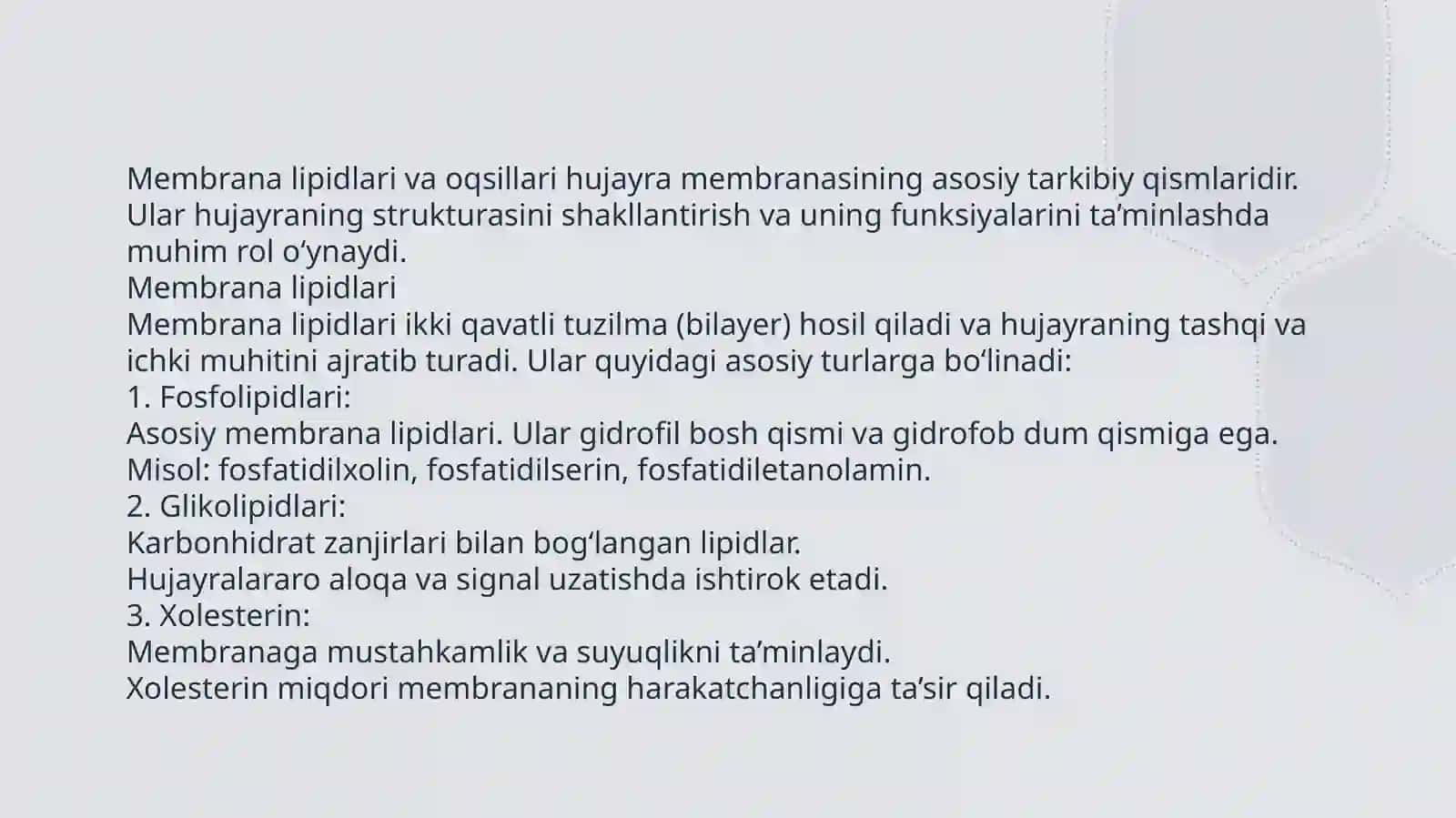Membrana lipidlari va oqsillari 3