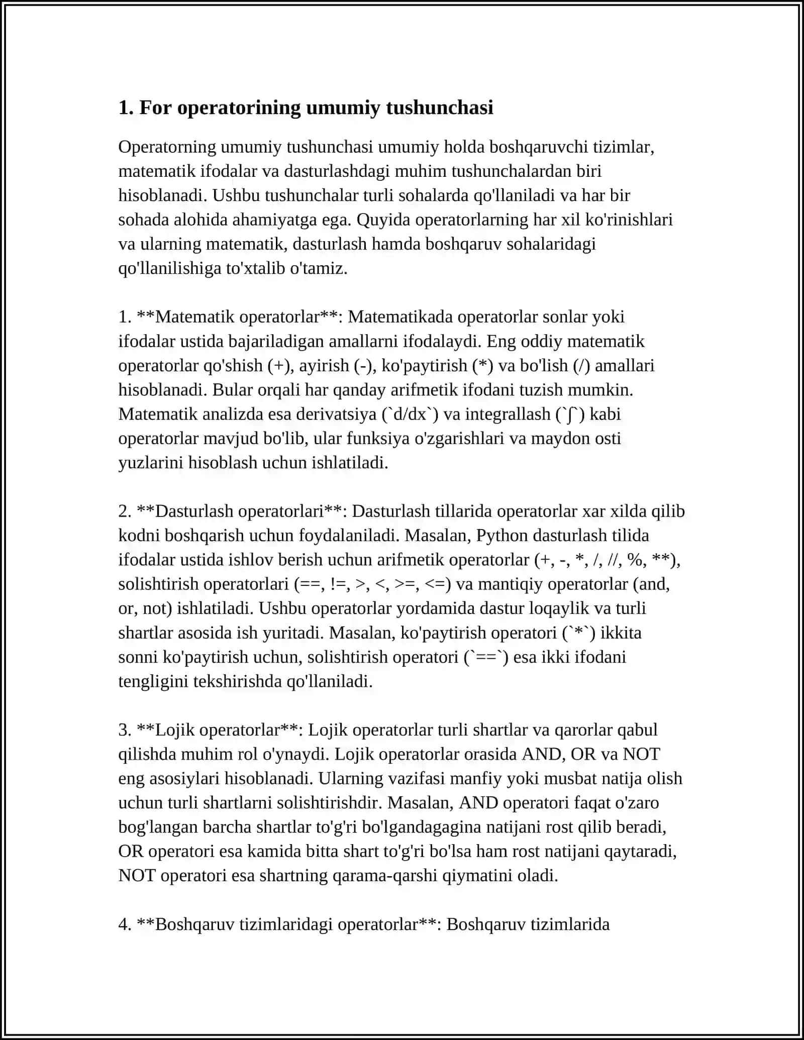 PYTHON DASTURLASH TILIDA FOR OPERATORI VA UNING QOʻLLANILISHIG OID MISOLLAR 3
