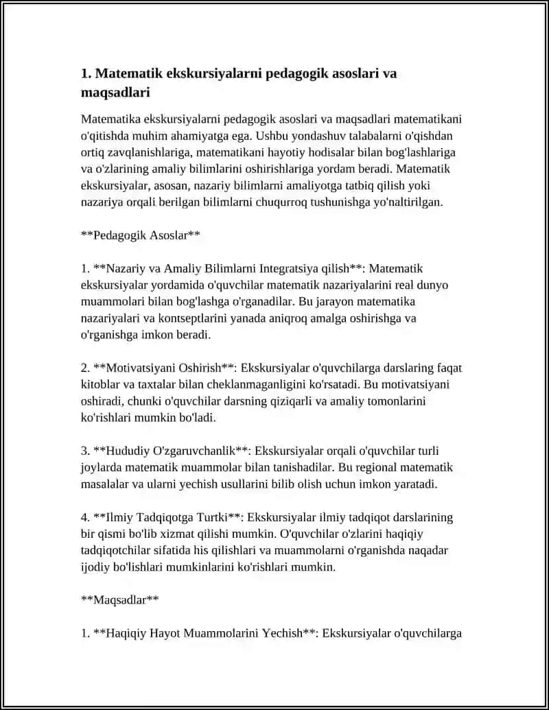 MATEMATIK EKSKURSIYALAR, ERTALIKLAR, O'YINLARNI TAYYORLASH VA O'TKAZISH METODIKASI 3