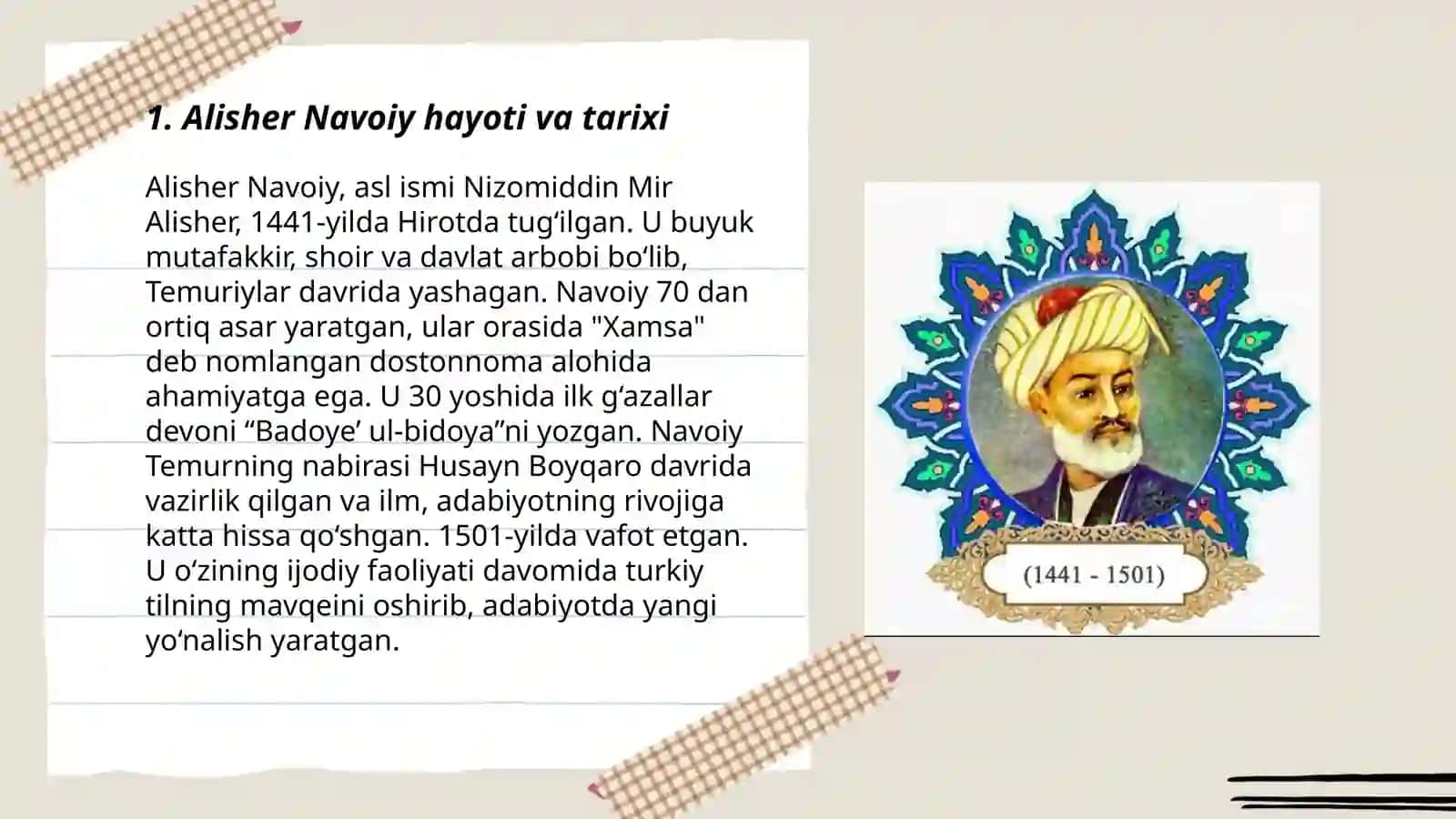 Alisher Navoiy hayoti va ijodiga bagishlangan taqdimot 3