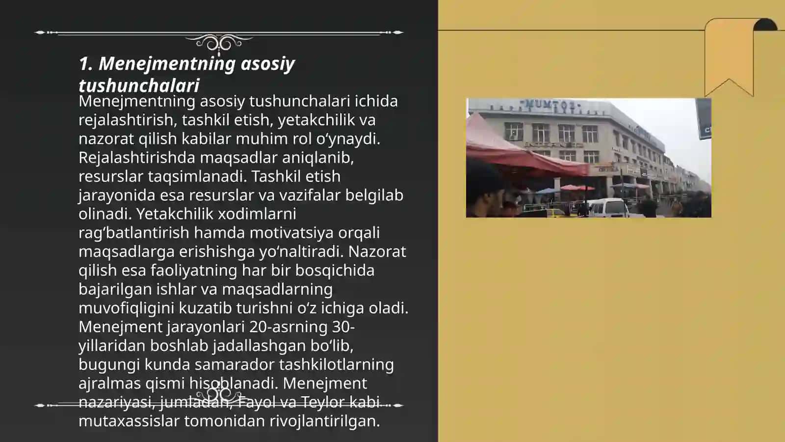 Menejment faniga kirish.Menejment yo'nalishlari.Sog'liqni saqlash tibbiyot muassasasi tibbiy xizmat ko'rsatishning yangi mexanizmlarini joriy gilinishi. menejmentning mumtoz, ilmiy yo'nalishlari, boshqarish tamoyilarining mohiyati,menejment maqsadi va funksiyalari 3