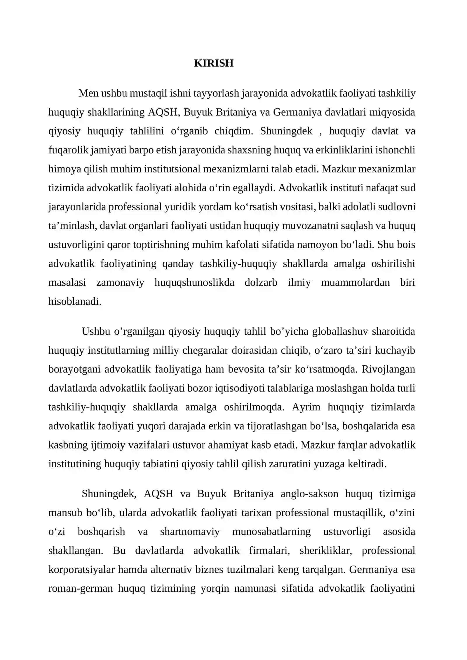 Advokatlik faoliyati tashkiliy huquqiy shakllarining AQSH, Buyuk Britaniya va Germaniya davlatlari miqyosida qiyosiy huquqiy tahlili 3
