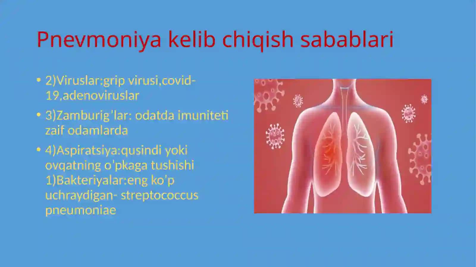 Pnevmoniyagachalingan bemorlargatez tibbiy yordam musullari 3