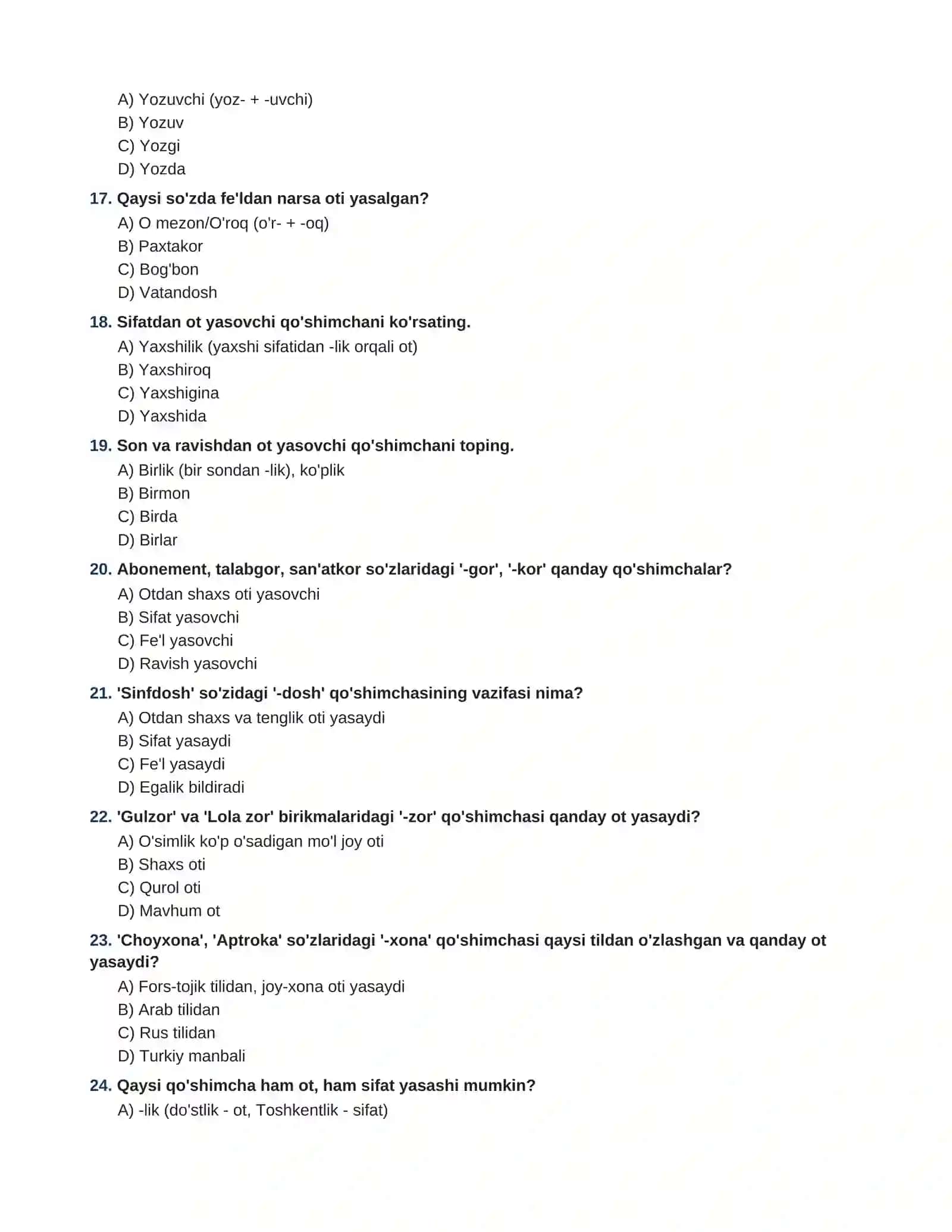 So'z yasovchi qoshimchalar 100 ta test javobi bilan(dtm va maktab darsliklari asosida) 3