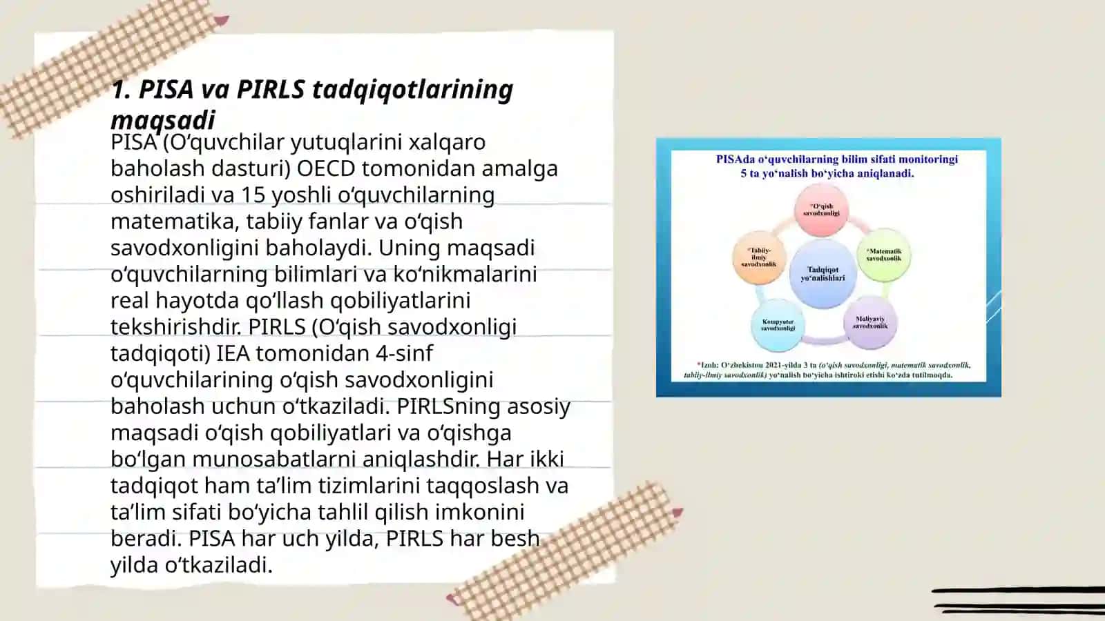 PISA va PIRLS xalqaro baholash tadqiqotlari va uni oʻziga xos tomonlari haqida 3