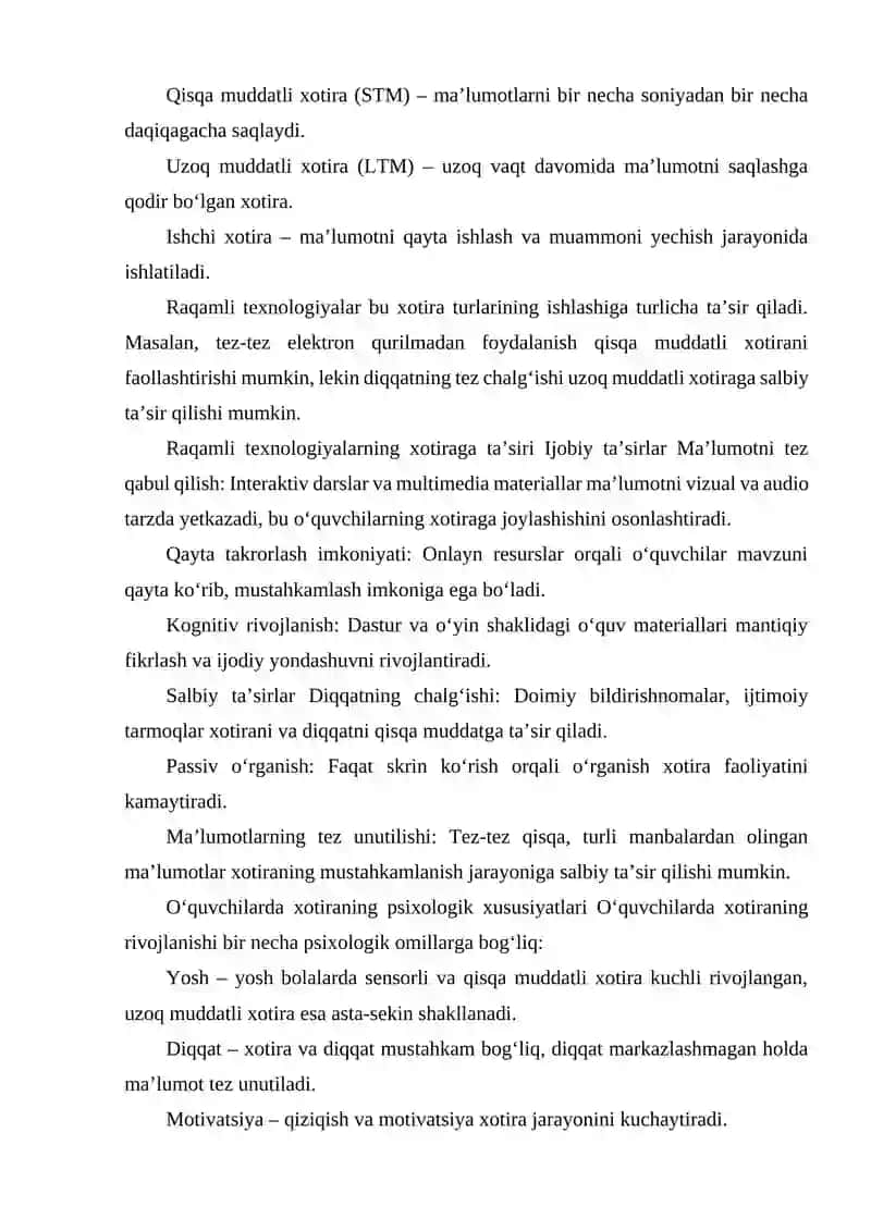 RAQAMLI TEXNOLOGIYALAR SHAROITIDA O’QUVCHILARDA  XOTIRANING PSIXOLOGIK XUSUSIYATLARI. 3