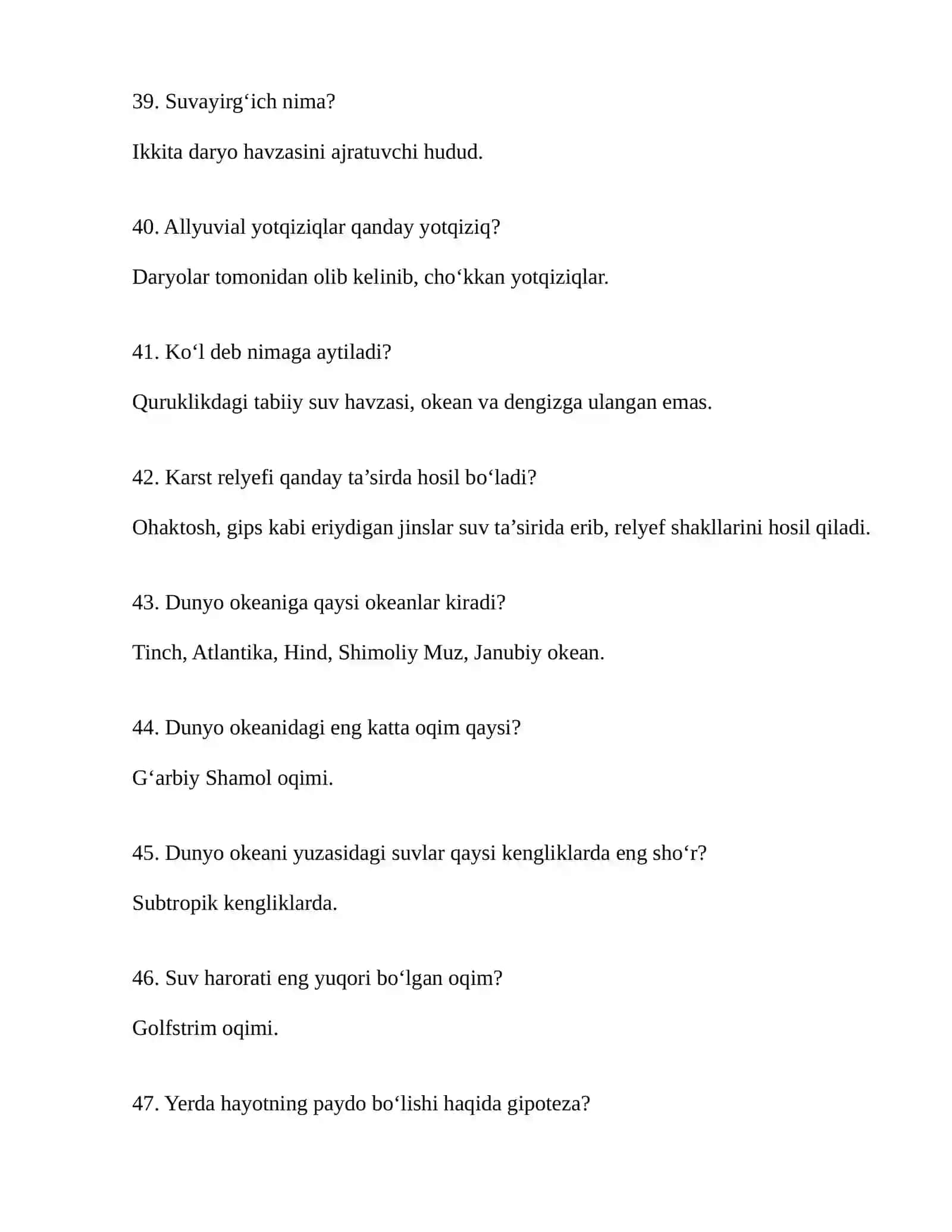 Umumiy tabiiy geografiya fanidan test javoblari GOST 3