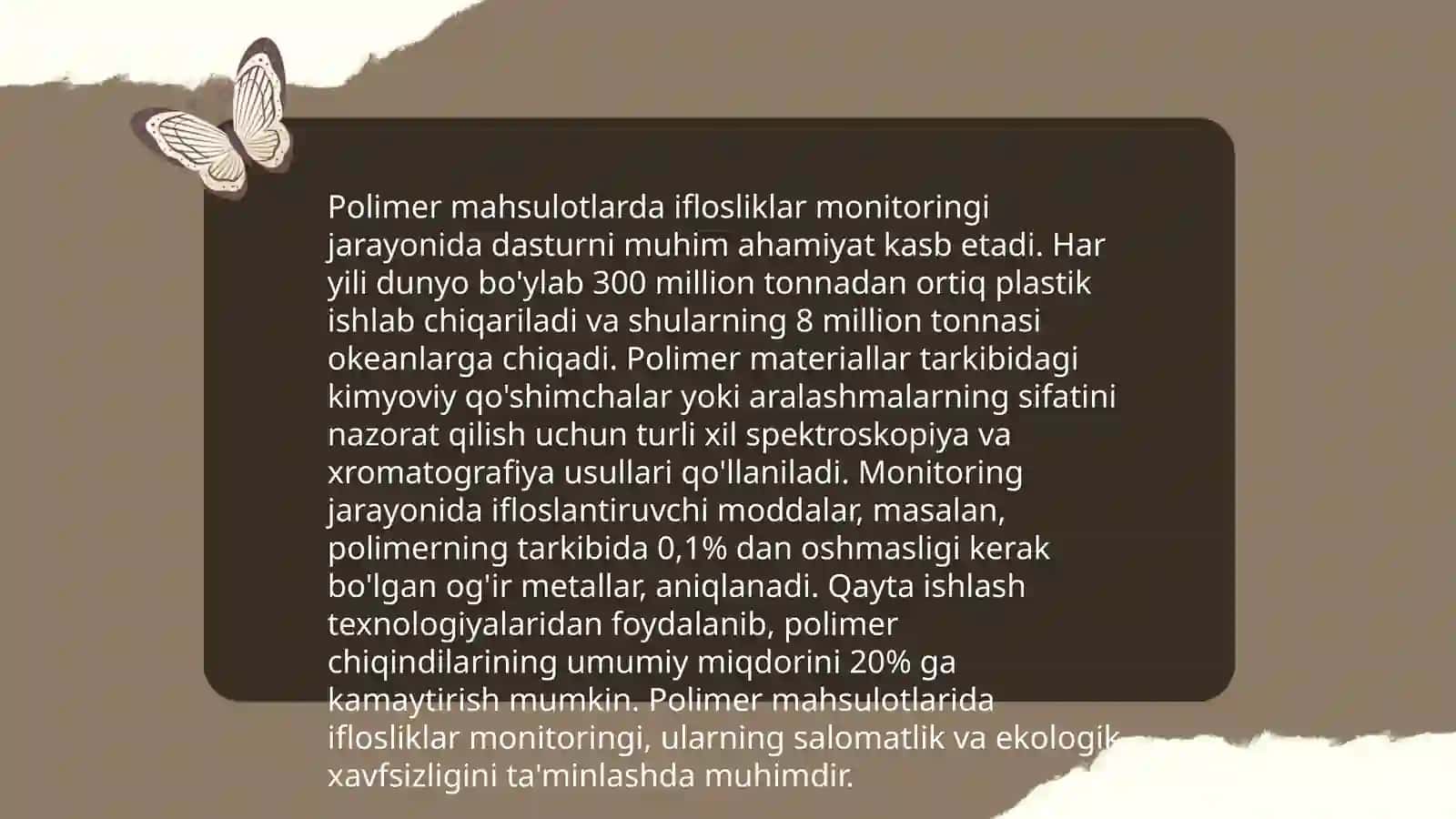 Polimer mahsulotlardagi iflosliklar  va aralashmalarni rentgenofluoressent tahlil yordamida monitoring qilish Qoldiq katalozatorlar og'ir metallar va zararli aralashmalarni aniqlash 3