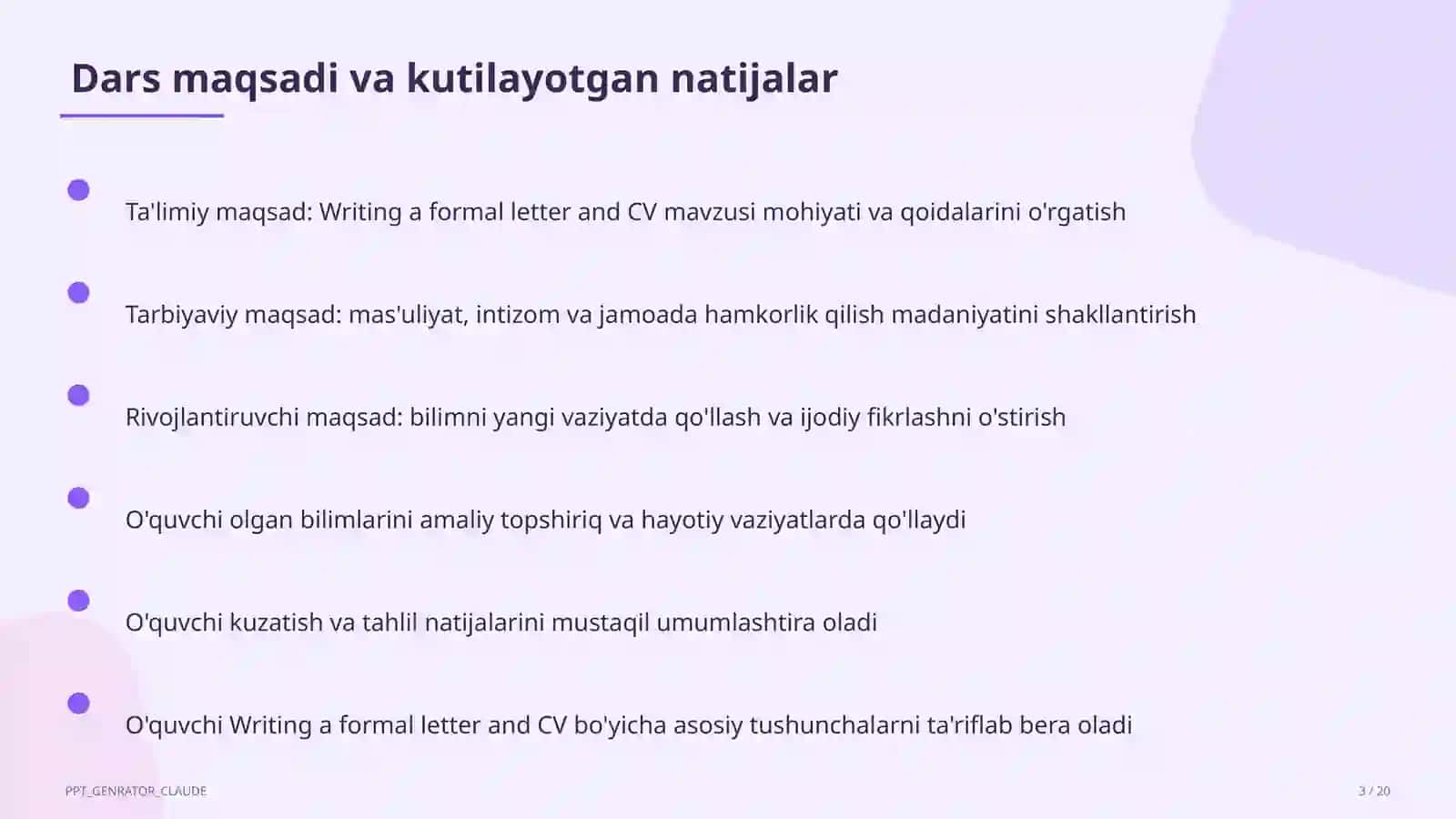 Writing a formal letter and CV (10-sinf) 3