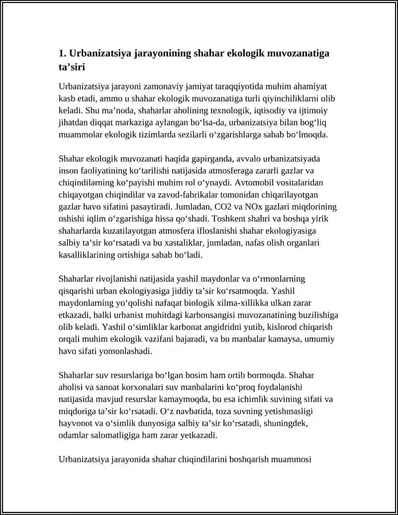 URBANIZATSIYA JARAYONING SHAXAR EKOLOGIYASIGA TAʼSIRI 3