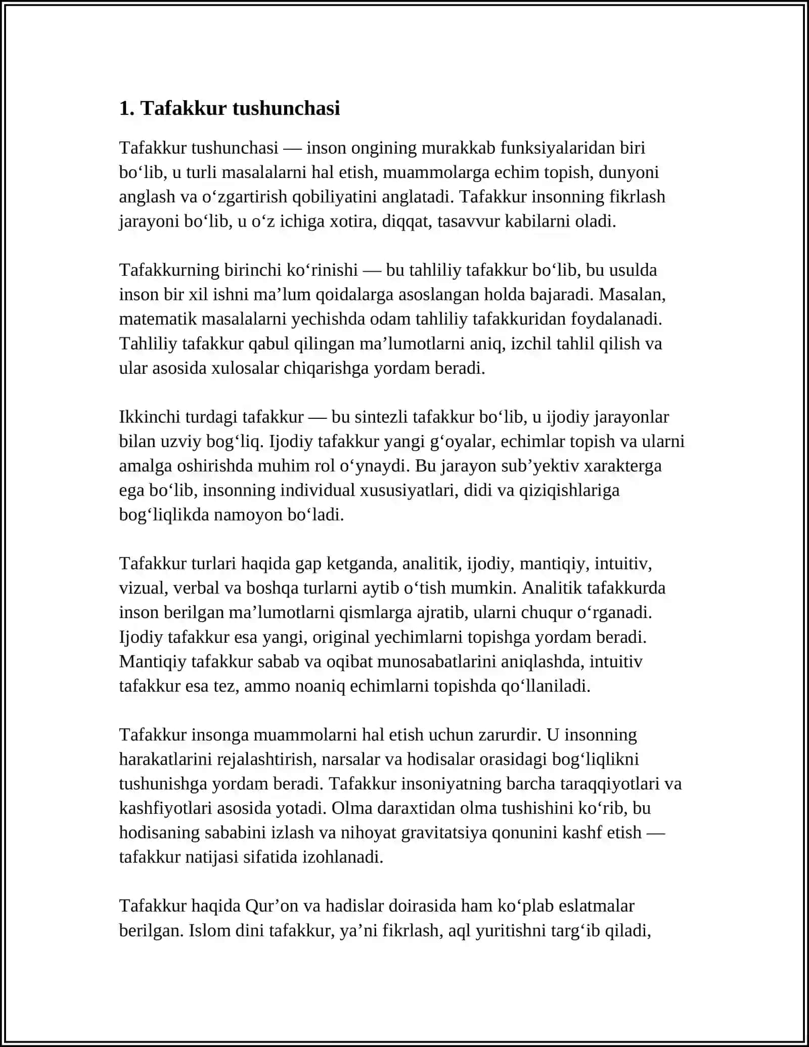 TAFAKKUR, TAFAKKUR SHAKLLARI VA SIFATLARI, TURLARI, OPERATSIYALARI 3