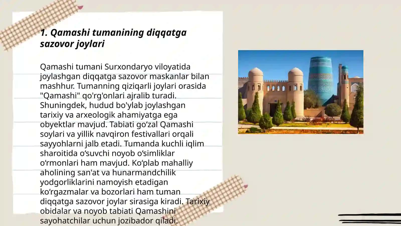 Qashqadaryo viloyat Qamashi tumaniga 1 kunlik turistik marshrut 3