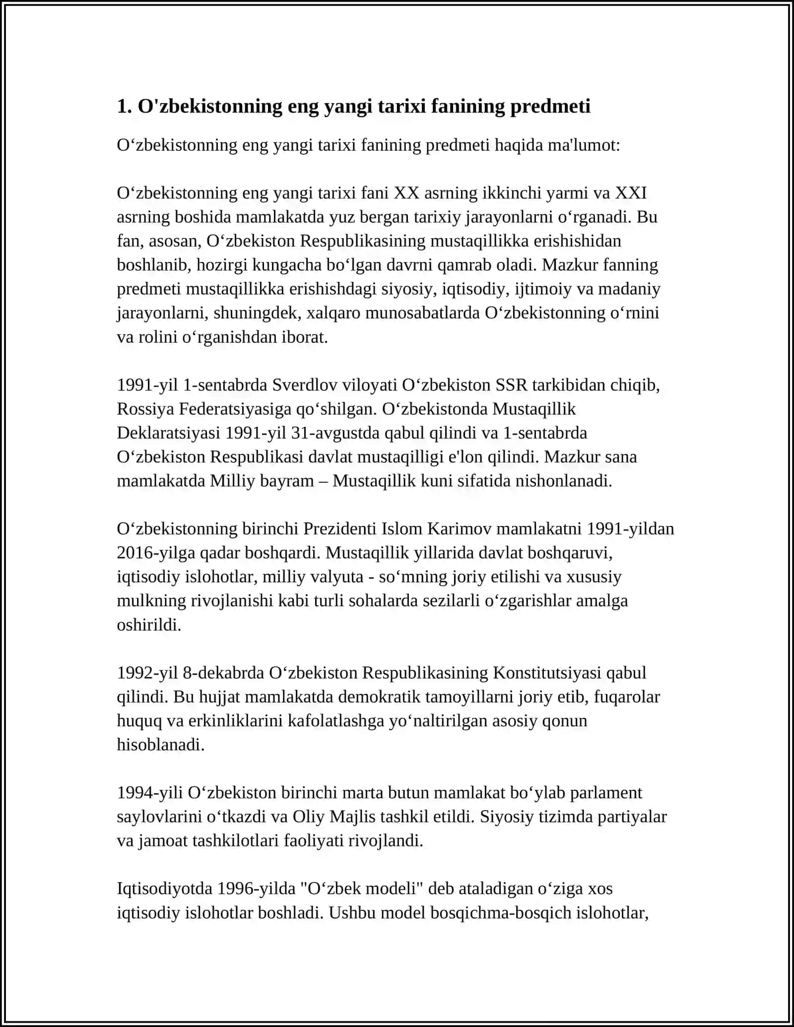 "O'ZBEKISTONNING ENG YANGI TARIXI" O'QUV FANINING PREDMETI, MAGSADI VA VAZIFALARI, NAZARIY-METODOLOGIK TAMOYILLARI 3