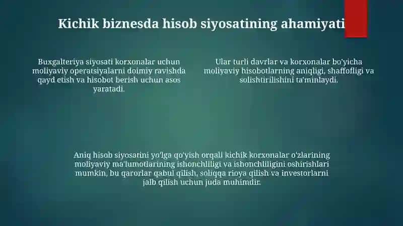 Kichik Beznesda Hisob Siyosatini Tashkil Etish Masalalari 3