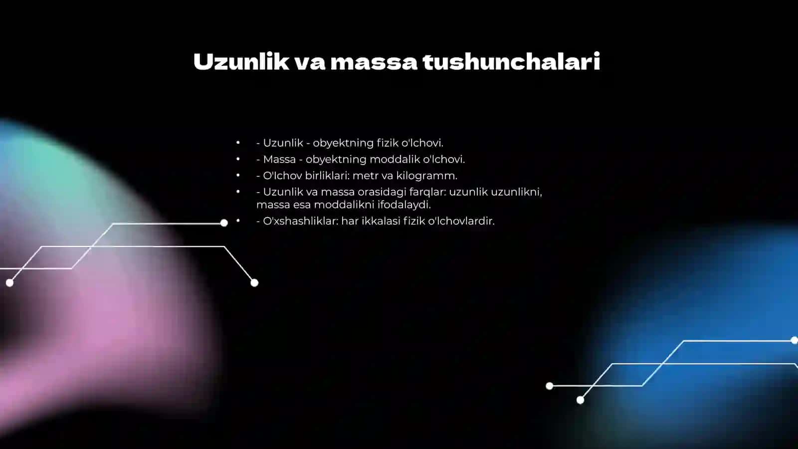 Boshlang'ich sinflarda o'rganiladigan asosiy miqdorlar: uzunlik massa narx baho vaqt masofa tezlik 3
