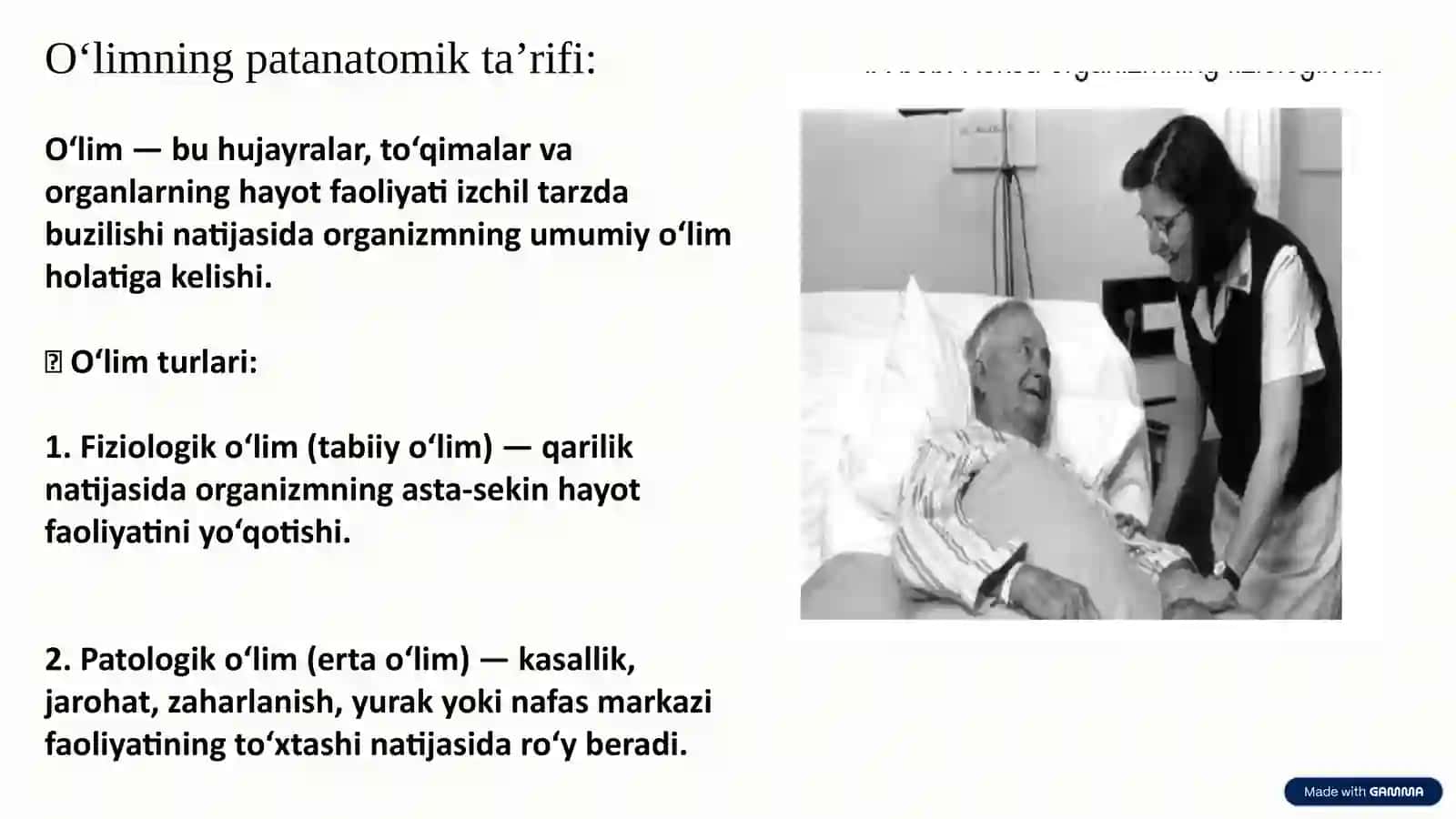 Oʻlim — hayotning yakunlanishi va organizm faoliyatining toʻxtashi sifatida insoniyat tarixidan buyo 3