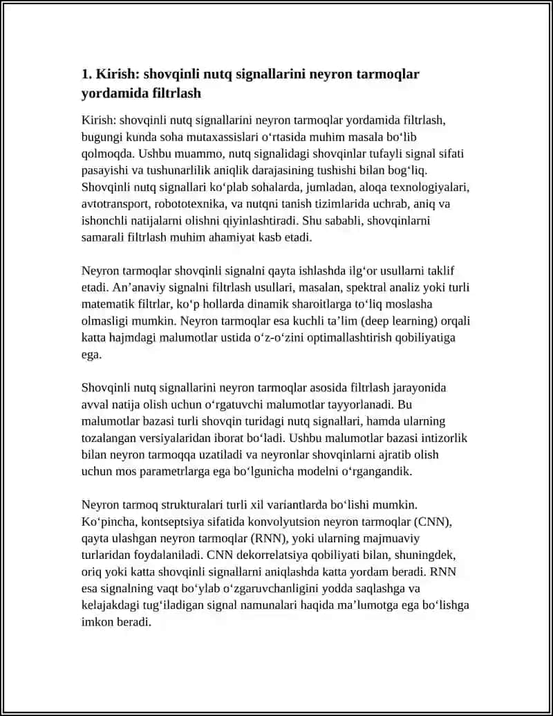 SHOVQINLI NUTQ SIGNALLARINI NEYRON TARMOQ ASOSIDA FILTRLASH 3