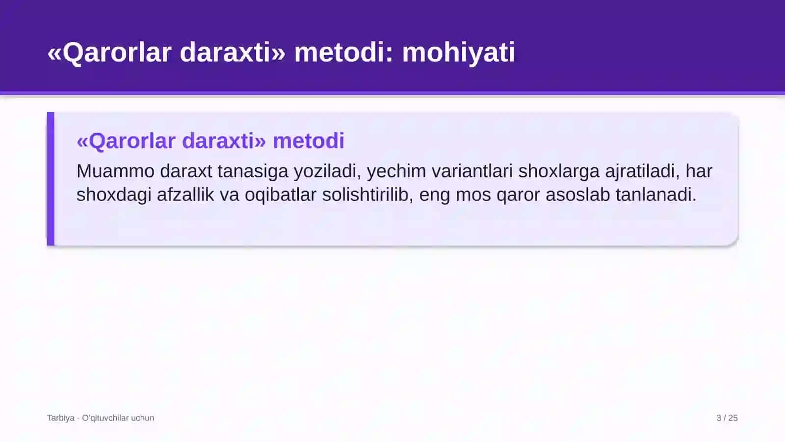 tarbiya darslarida qarorlar daraxti metodidan foydalanish 6977 3