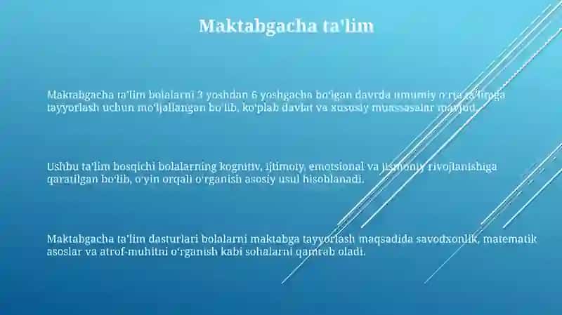Maktabgacha talim jarayoni va maktab talimi oliy talim jarayoni 3