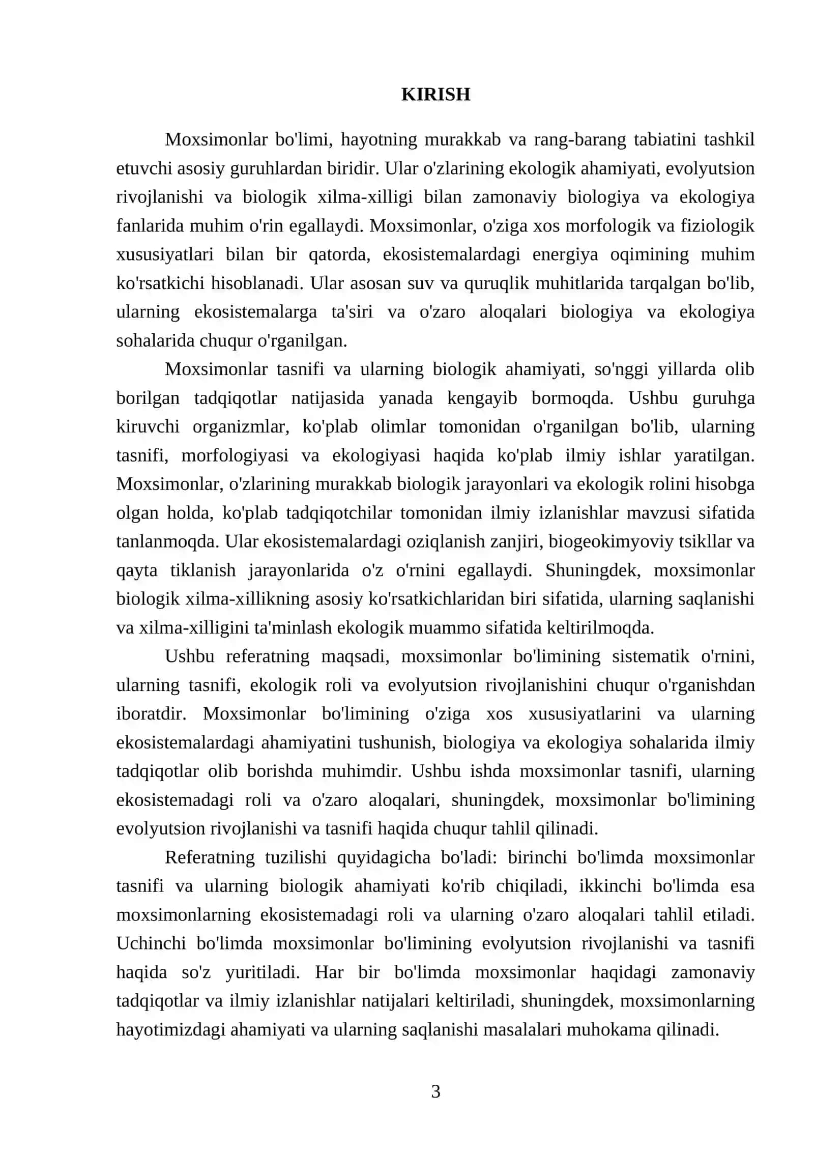 Moxsimonlar bo'limining sistematik o'rni 3