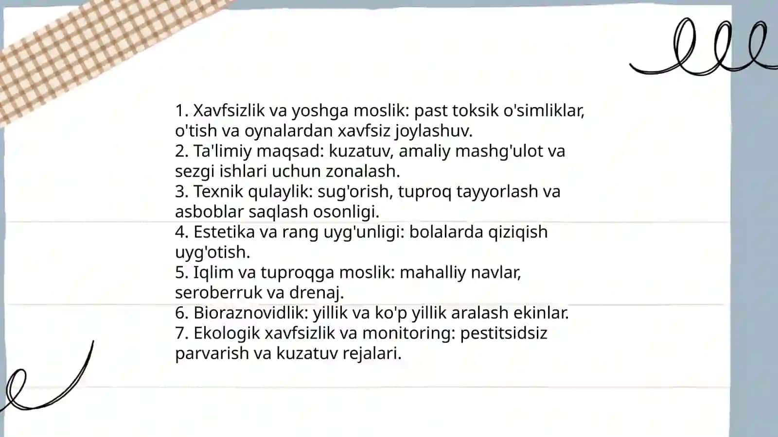 Maktabgacha taʼlim tashkilotlarida poliz ekinlarini va gulzorlarni tashkil etishni rejalashtirish, ularni parvarishlash 3