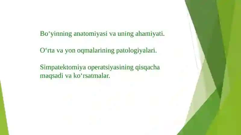 Bo'yinning oʻrta, yon oqmalari va kistalari. ekstrakranial arteriyalardagi zamonaviy operatsiyalar. arteriotomiya 3