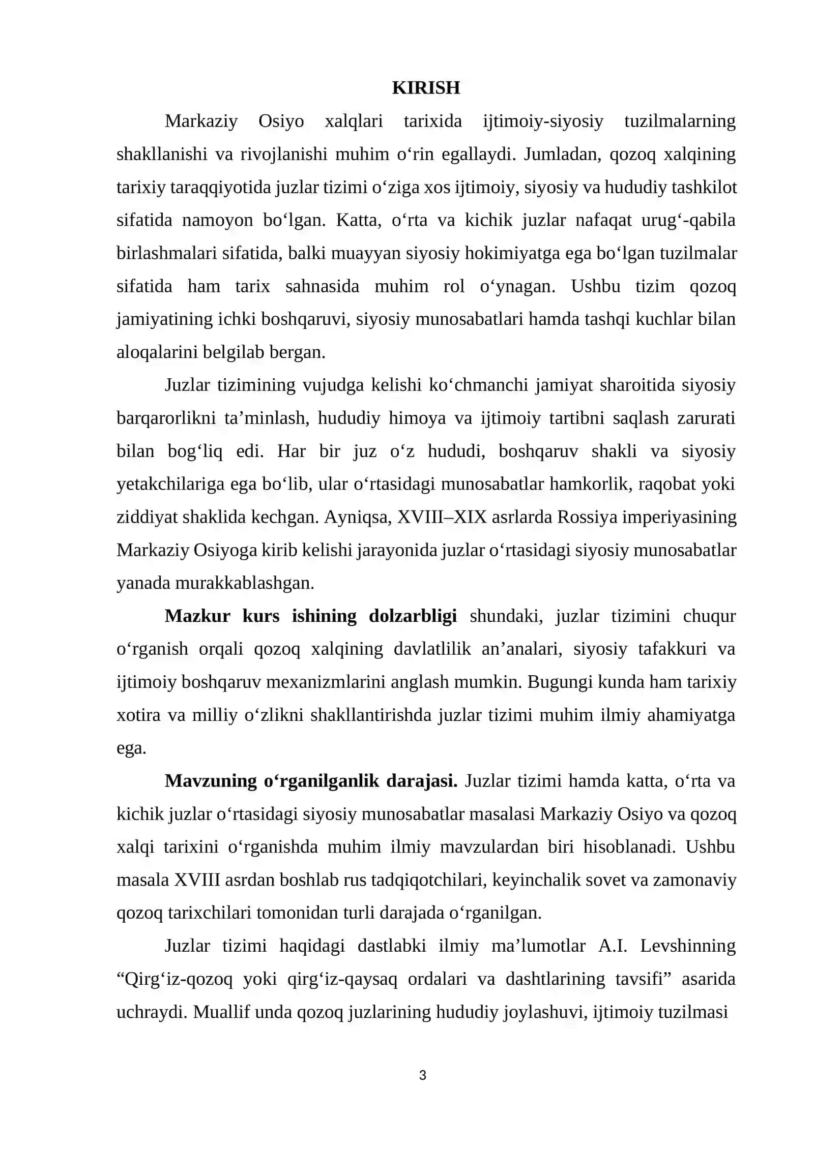 Juzlar tizimi. Katta, kichik, oʻrta juzlar oʻrtasidagi siyosiy munosabatlar 3