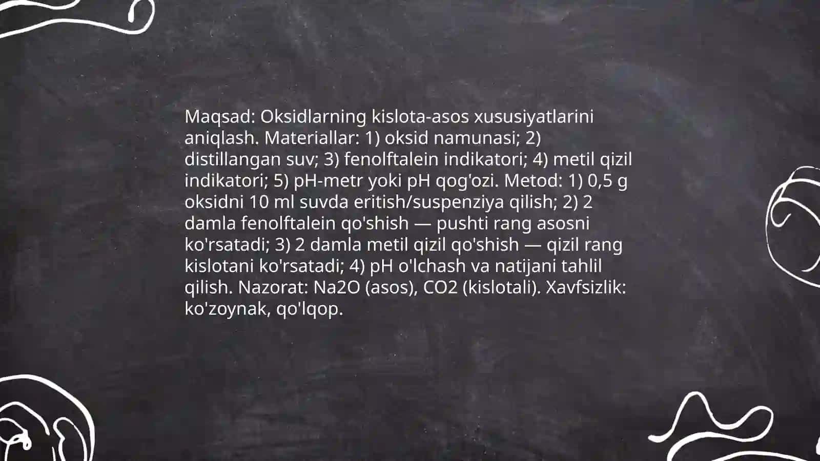 Anorganik moddalarning asosiy sinflari mavzusiga oid tajribalar o’tkazish metodikasi 3