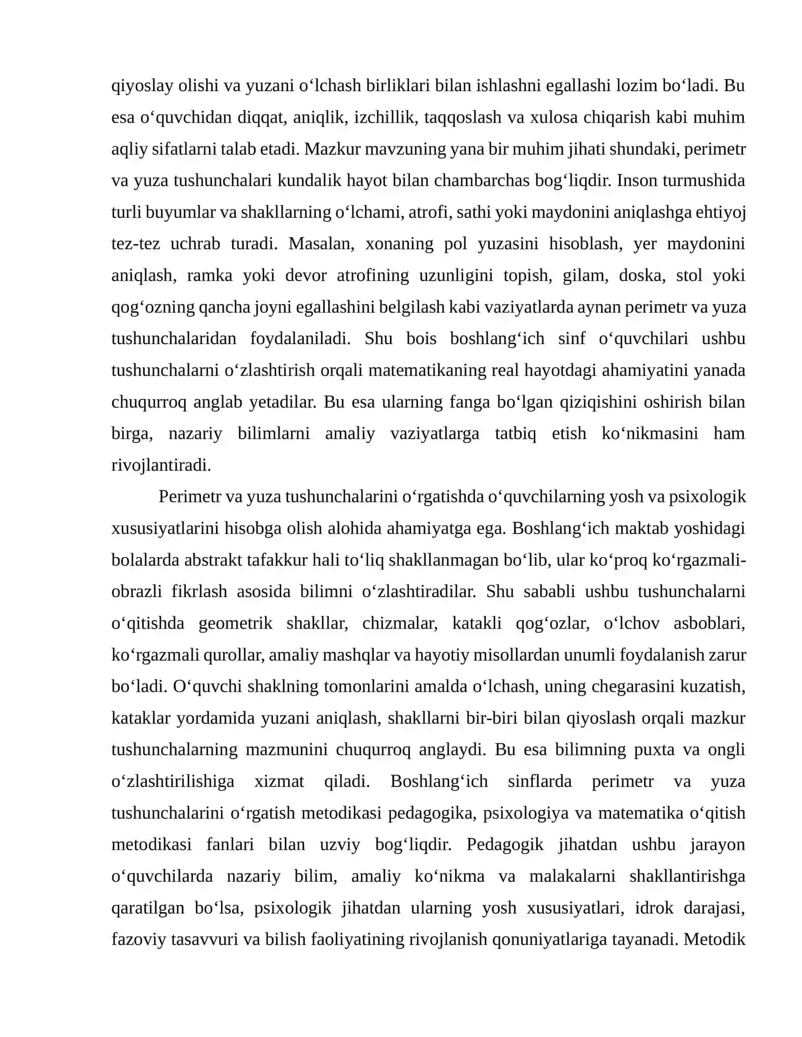 BOSHLANG‘ICH SINFLARDA PERIMETR VA YUZA TUSHUNCHALARINI O‘RGATISH METODIKASI 3