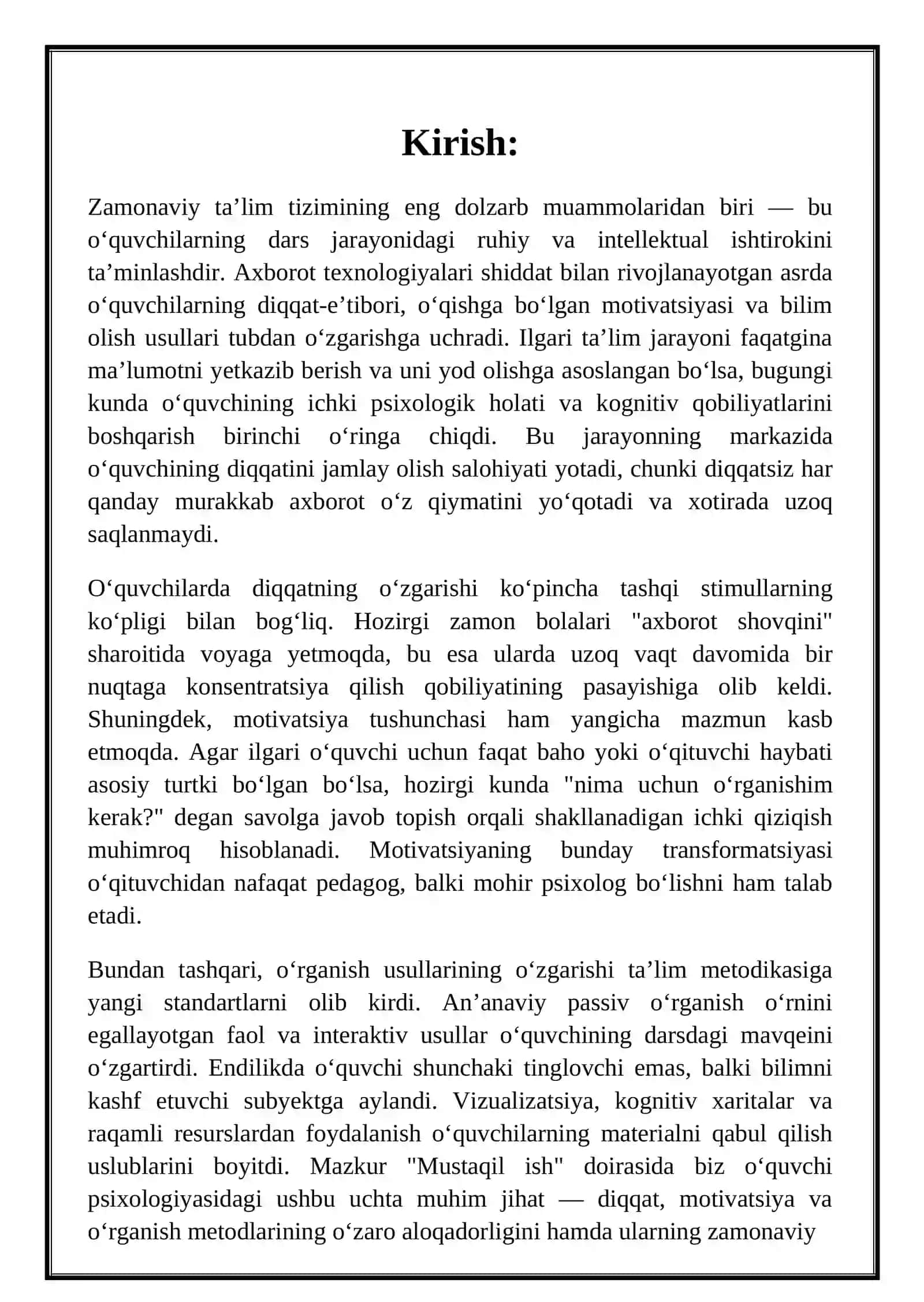 O’quvchilarda diqqat, mototsiya va o’rganish usullarining o’zgarishi 3