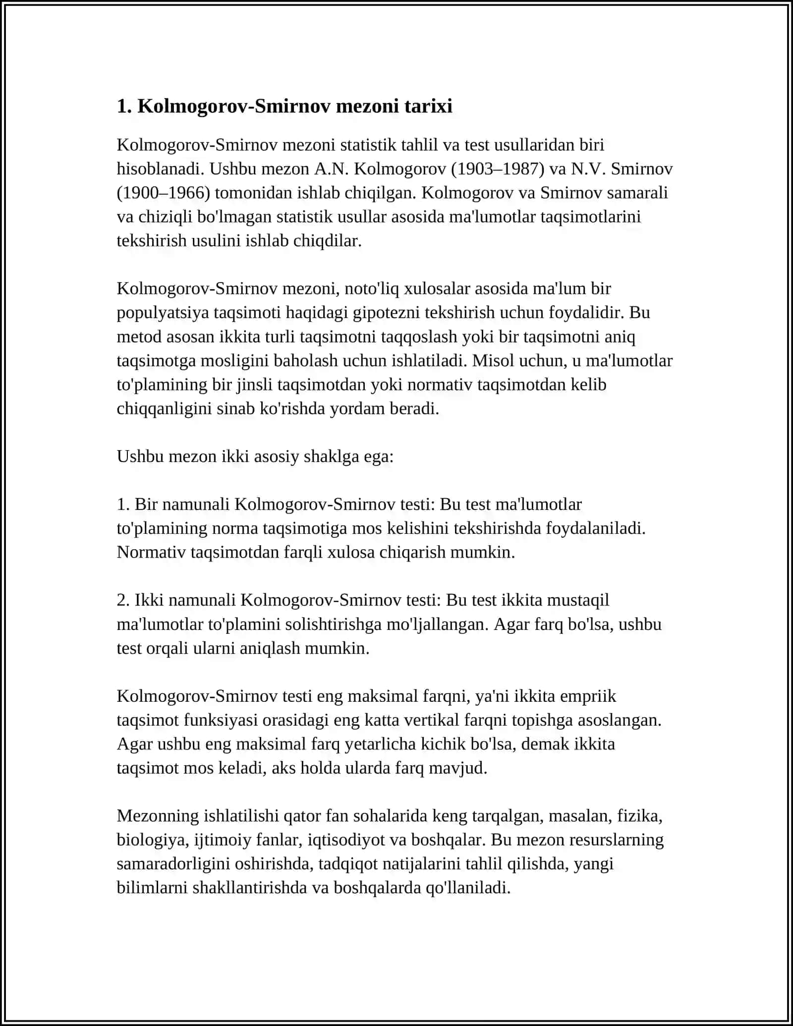 KOLMOGOROV-SIMIRNOV KRITERIYSI VA UNI QULLASH 3