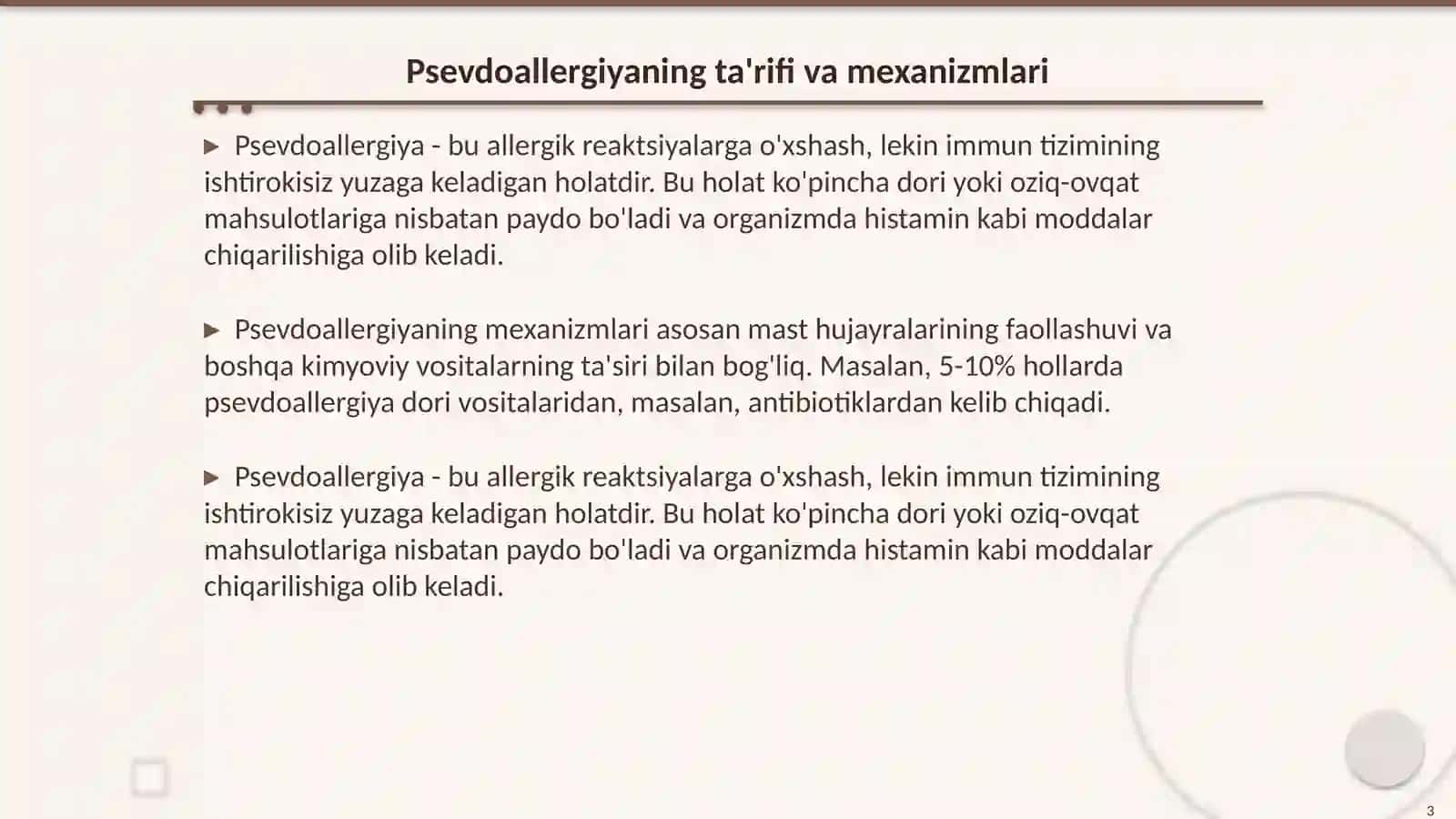 Psevdoallergiya. Atopik kasalliklar haqida tushuncha, dori va ozuqaviy allergiya 3