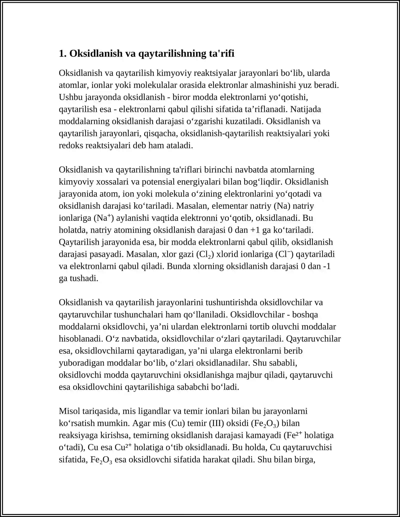 Oksidlanish va qaytarilish referati 3