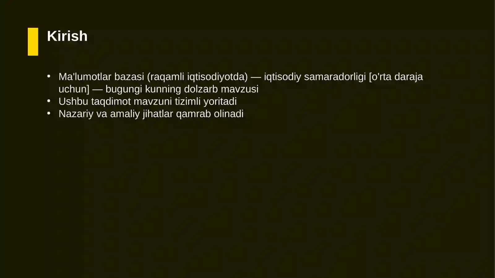 Ma'lumotlar bazasi (raqamli iqtisodiyotda) - iqtisodiy samaradorligi [o'rta daraja uchun] 3