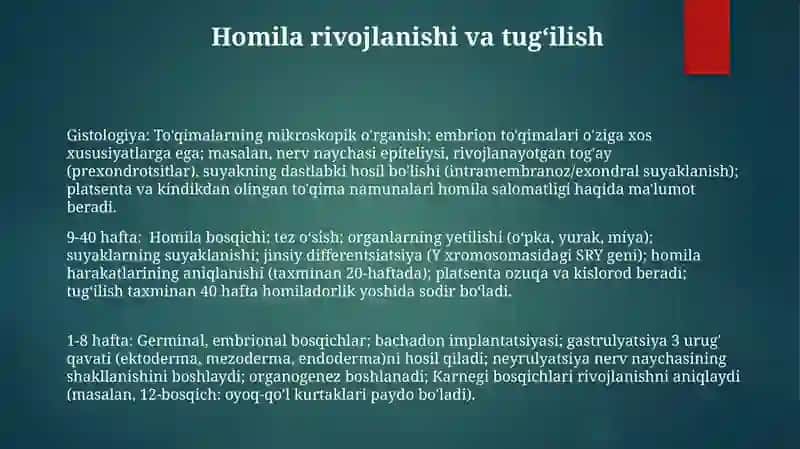 Odamlar embriologiyasi asoslari gistologiyasi uchun 3