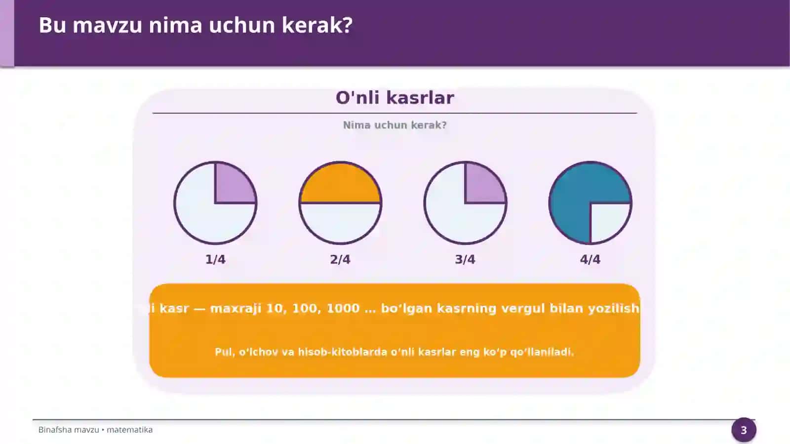 O'nli kasrlar 3