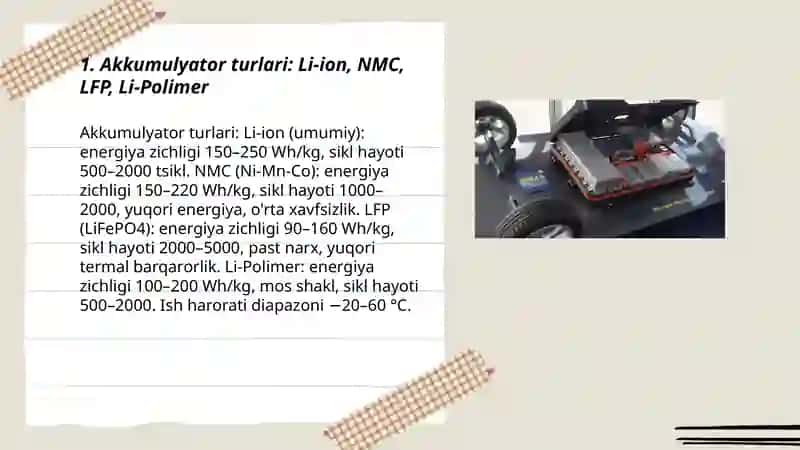 Elektromobillar va gibrid transport vositalari uchun akkumulyator batareyalari 3