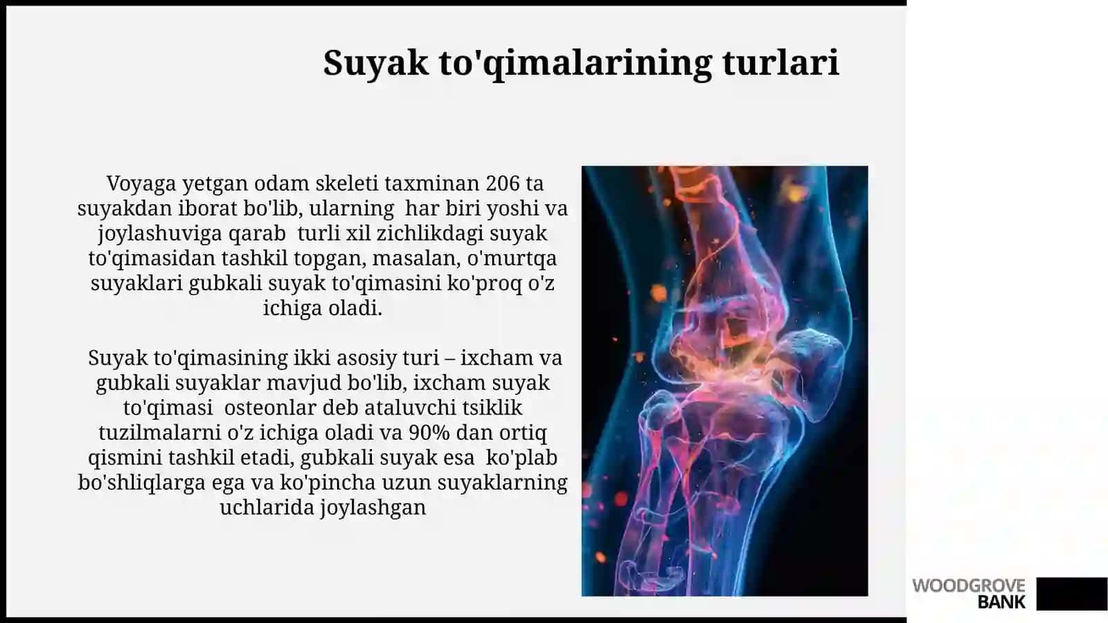 Suyak to’qimasi. turlari. Suyaklar birikish xillari.Bo'g'im yuzalarning xillari va bo'g'im turlari 3