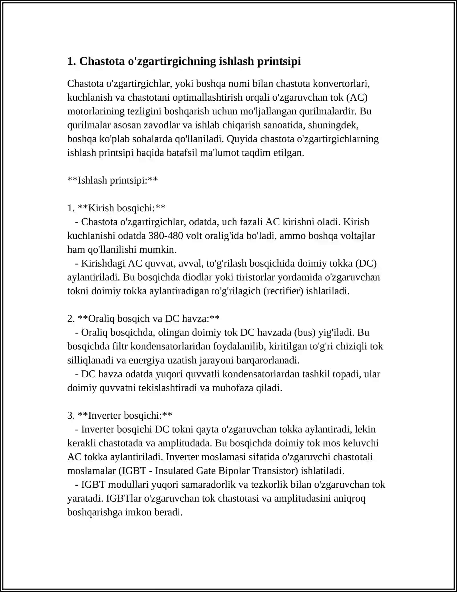 CHASTOTALI OʻZGARTIRGICHNING ULANISH SXEMALARINI OʻRGANISH 3
