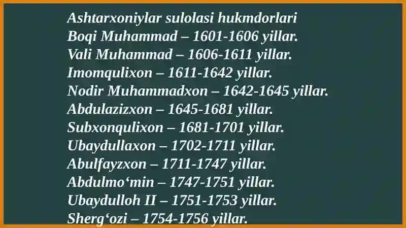Ashtarxoniylar sulolasi hukmdorlari 3