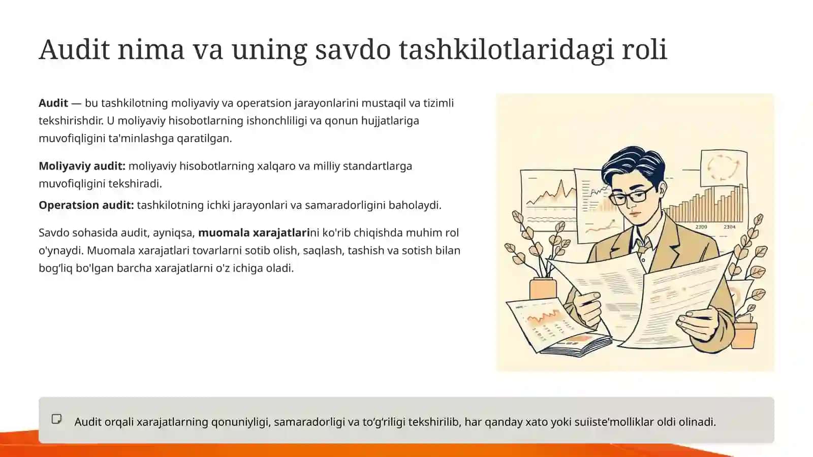 Ulgurji va Chakana Savdo Tashkilotlarida Muomala Xarajatlarini Audit Qilish 3