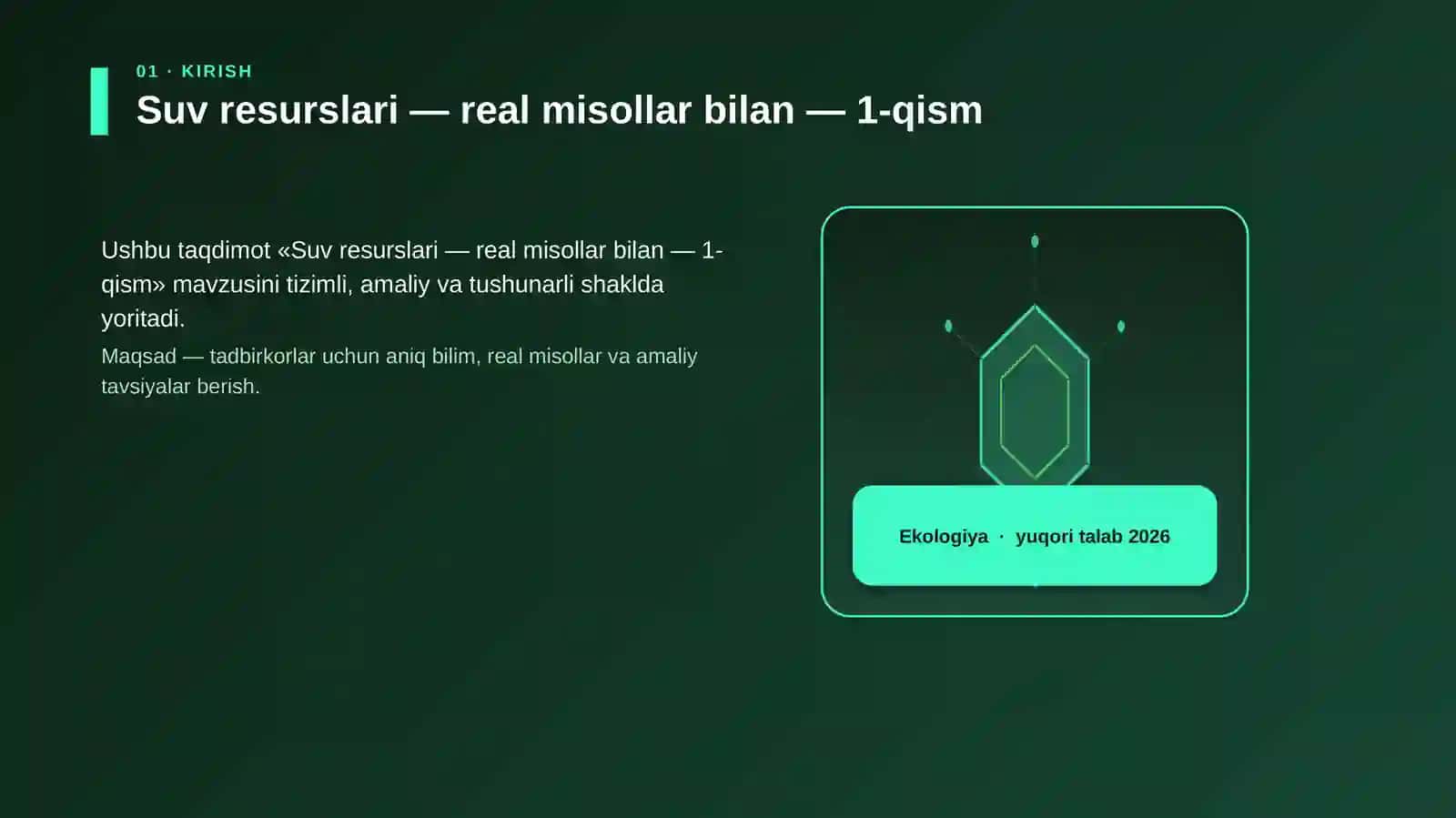 Suv resurslari — real misollar bilan — 1-qism 3
