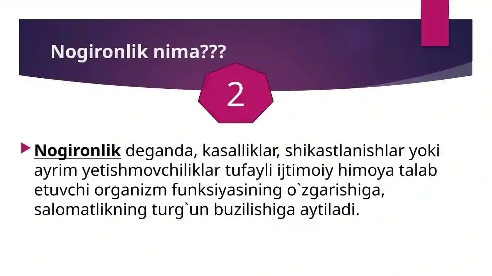 NOGIRONLIK KO`RSATKICHLARI VA ULARNI HISOBLASHUSULLARI.SOG`LIQNI SAQLASH MUASSASALARINING NOMENKLATURASI 3