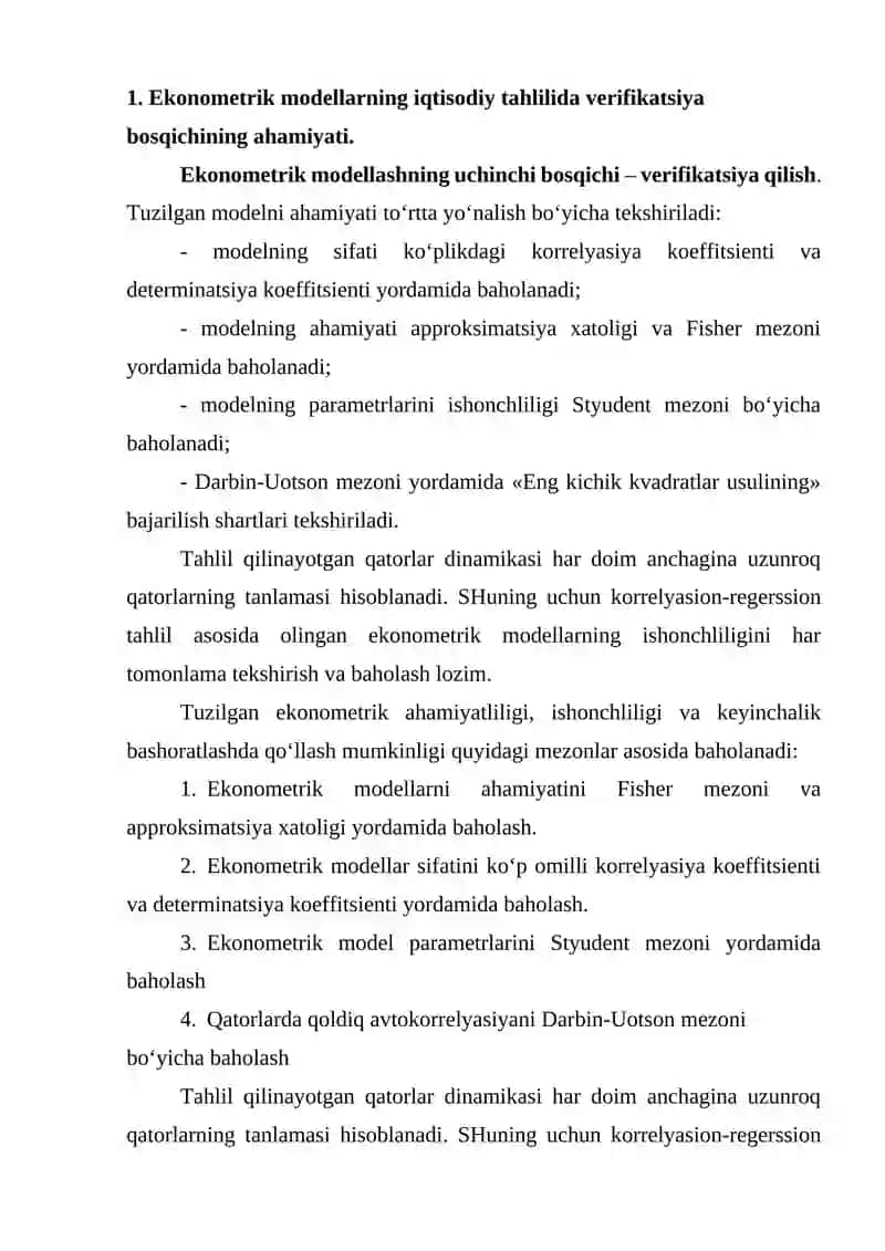 Ekonometrik tahlilda model sifatini baholash mezonlari 3