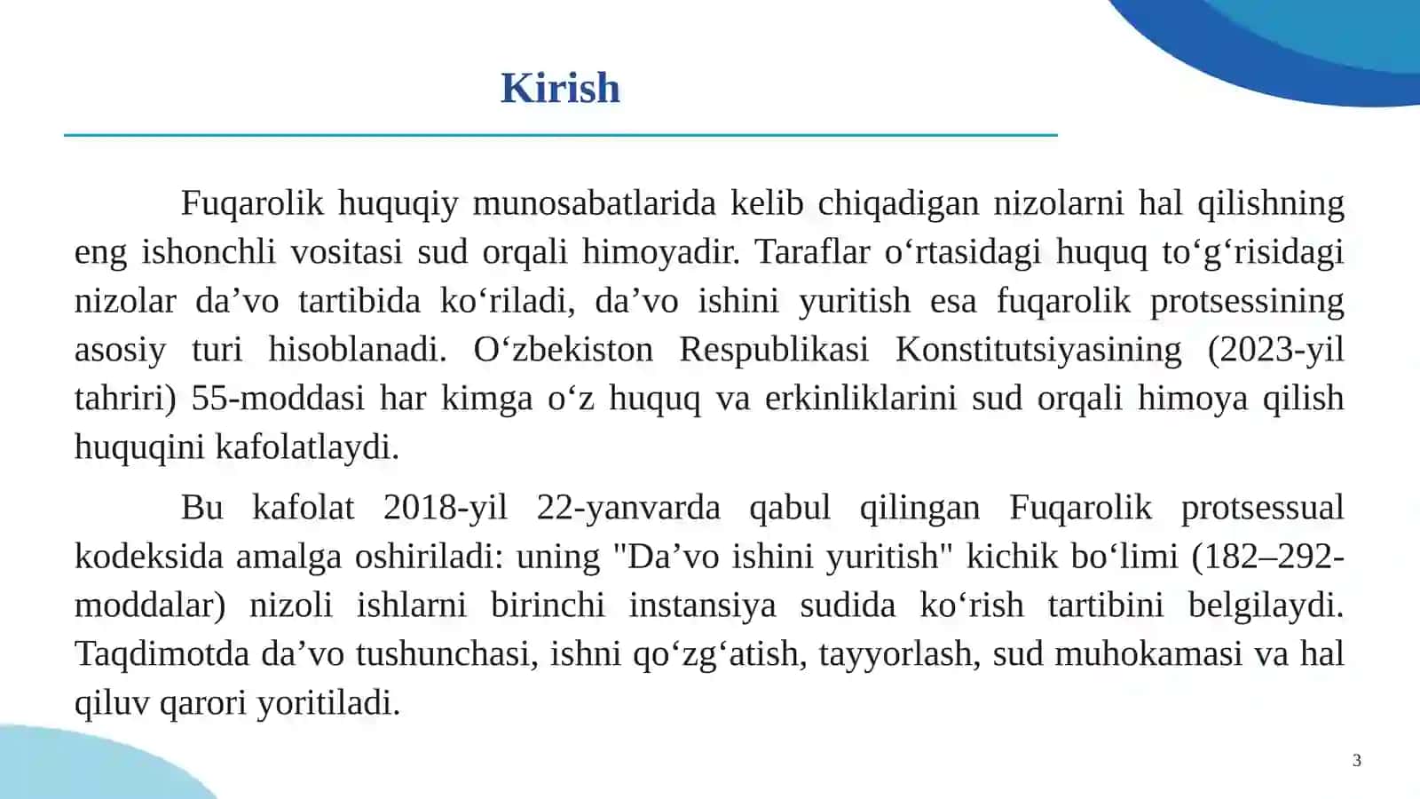 NIZOLI ISHLAR BO‘YICHA SUD ISHINI YURITISH 3