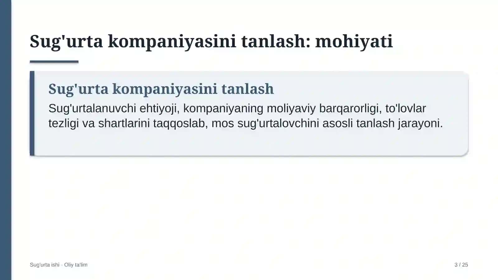 muhandislik qidiruv ishlarida sug'urta kompaniyasini tanlash 7477 3
