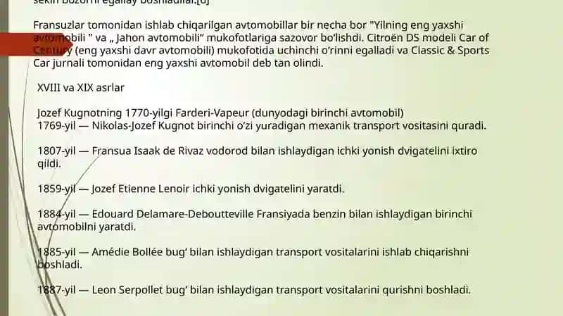 Fransiya avtomobil sanoati Uchun tayyorlagan slayd 3